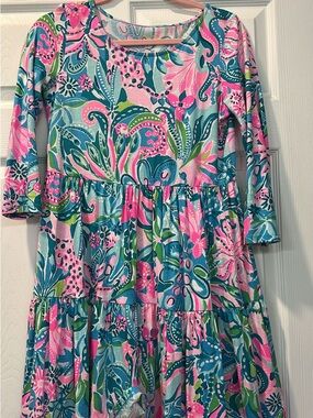 Lilly Pulitzer Pink Teal & Green Floral Tiered Dress